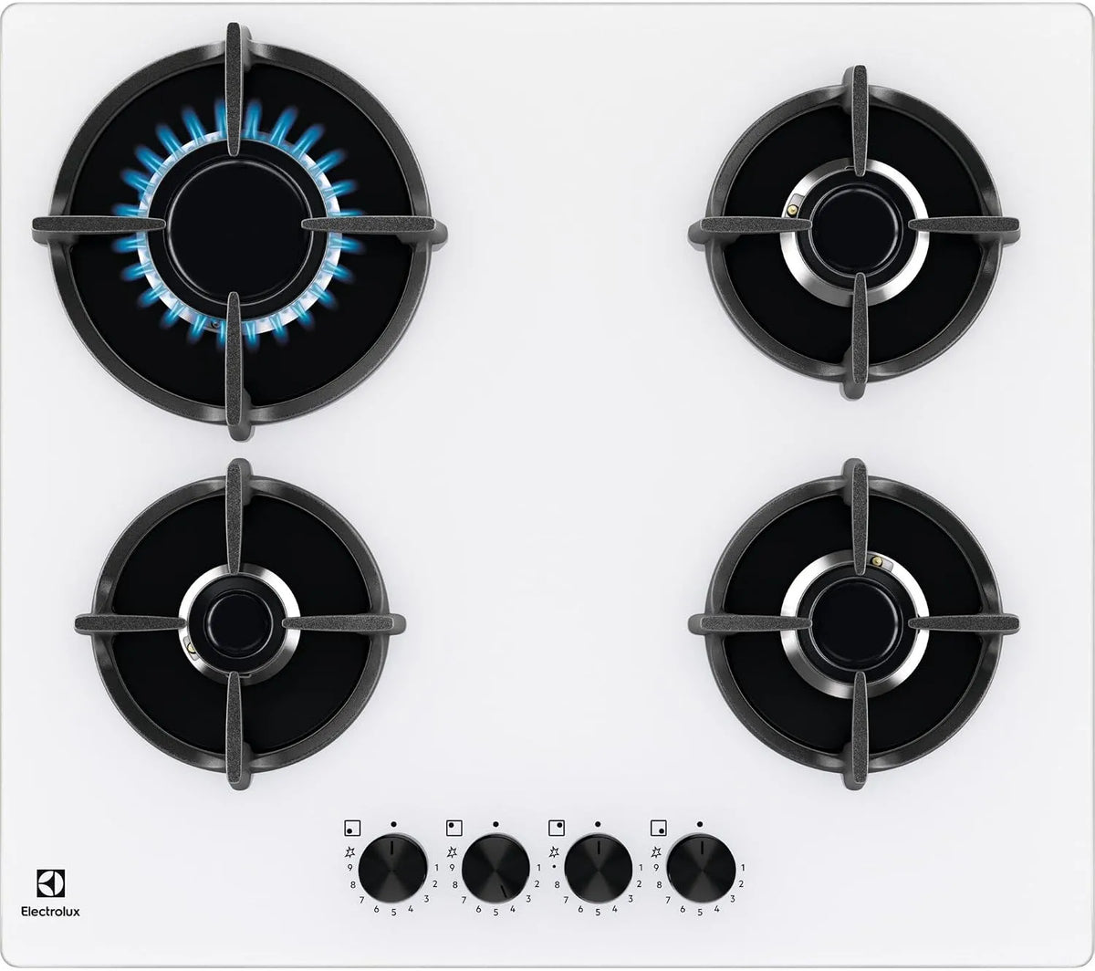Electrolux, Varné desky, Plyn Kochfeld Plyn na skle 60 cm bílý, Bílá, 60 cm
