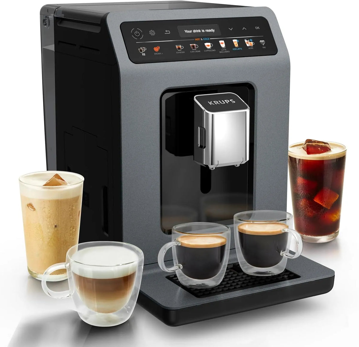 KRUPS EA898GF0, Plně automatické kávovary, Důkazy teplé & studené kávy Plně automatické, 18 Nápoje speciality, Hot and Cold, Černá / stříbrná