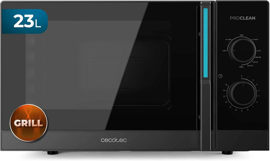 Cecotec, Mikrovlnné trouby s grilem, Proclean 4120, Mechanická mikrovlnná trouba s grilem, 23L, Černá / stříbrná, 800 W, 1000 W, 1 g