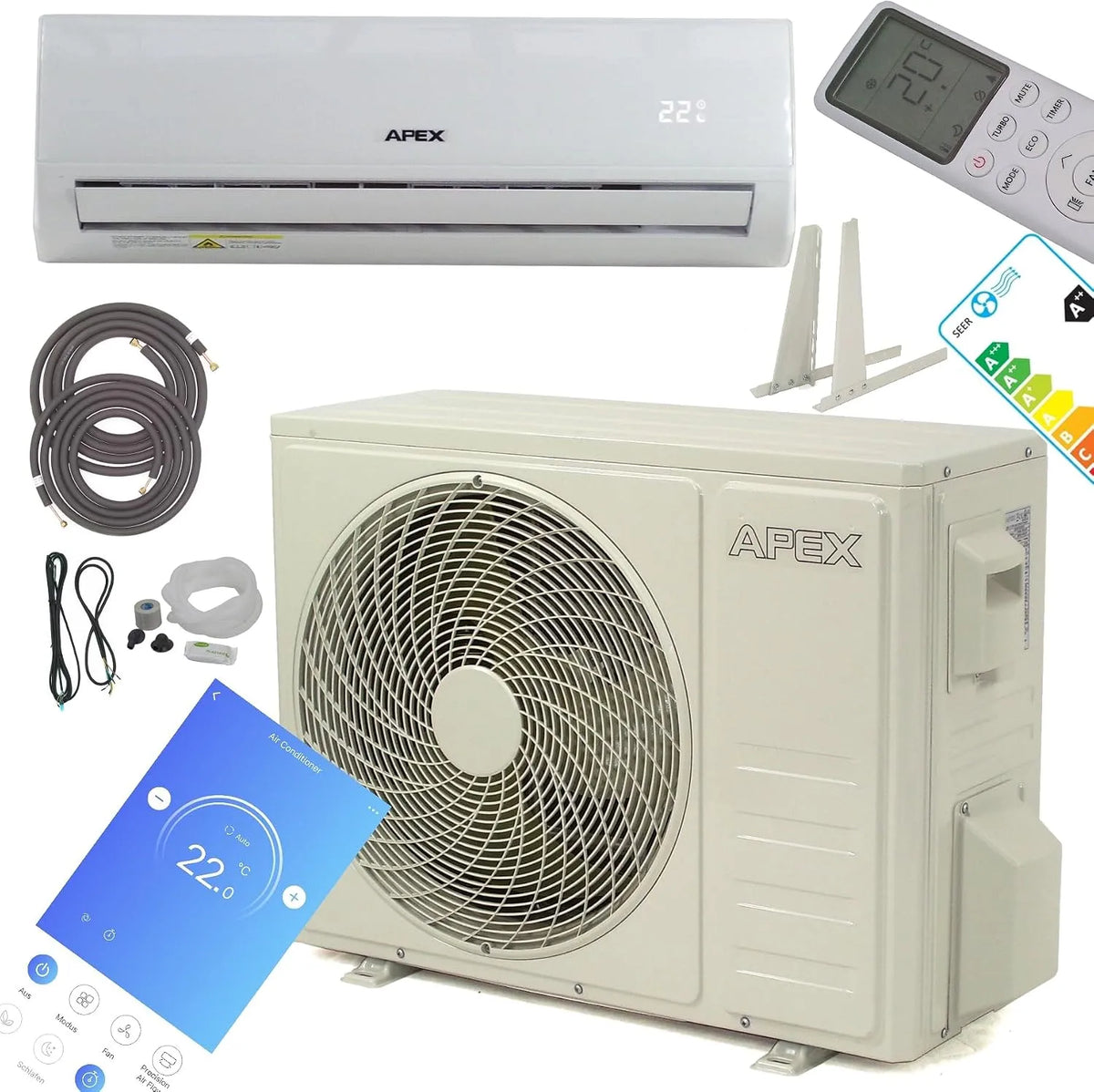 Apex 4-in-1 in-1, Splitové klimatizace, Rozdělený klimatizátor vzduchu 4- 18000 BTU topení funkce odvlhčovač vzduchu, Bílá, 18000 BTU, 5140W