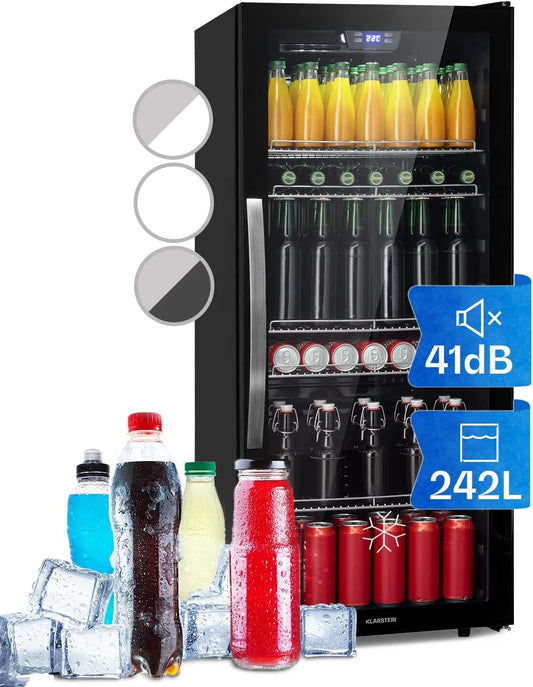 Klarstein, Nápojové chladničky, Beersafe Beversafe Lednice 242 L - Lednice se skleněnými dveřmi, černá, 242 L, 38 dB, 55 x 126