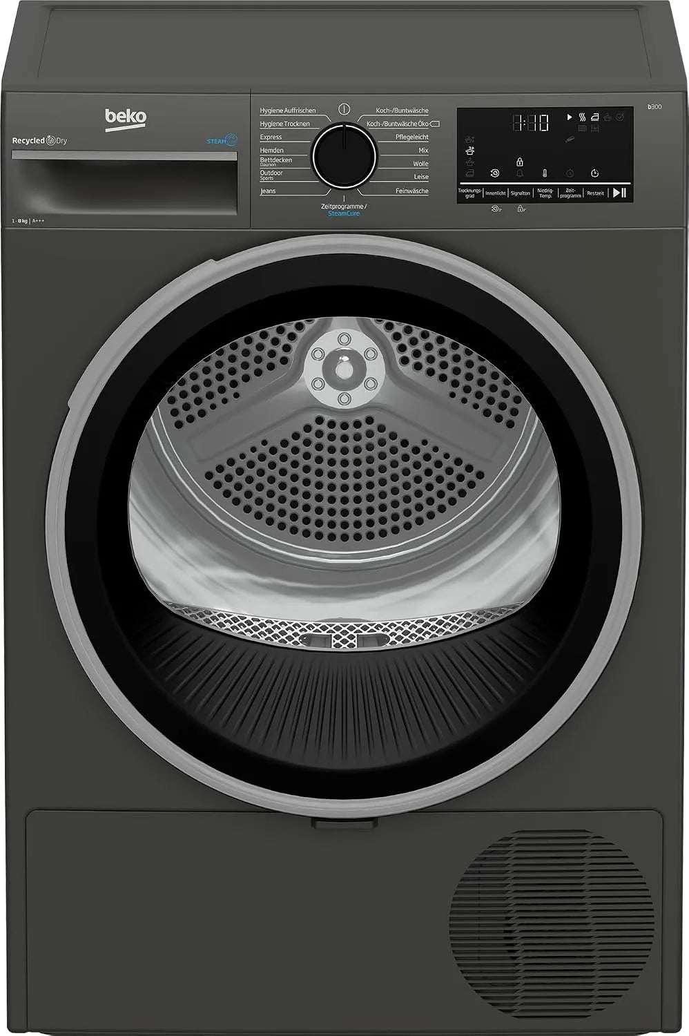Beko B3T22491M b300, Sušičky s tepelným čerpadlem, bubnové sušičky řady, 8 kg, přední nakladač, tepelná čerpadla sušička, 15, Šedá