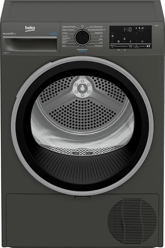 Beko B3T22491M b300, Sušičky s tepelným čerpadlem, bubnové sušičky řady, 8 kg, přední nakladač, tepelná čerpadla sušička, 15, Šedá