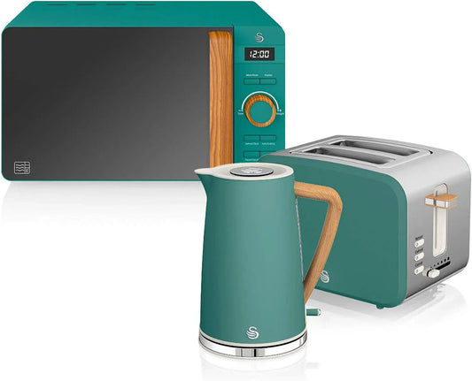 Swan, Vodní kotle a toaster soupravy, Nordic snídaně, konvice, 1.7 l, 2200 W, slot toustovač, 2 plátky, digitální, Zelená, 20 l