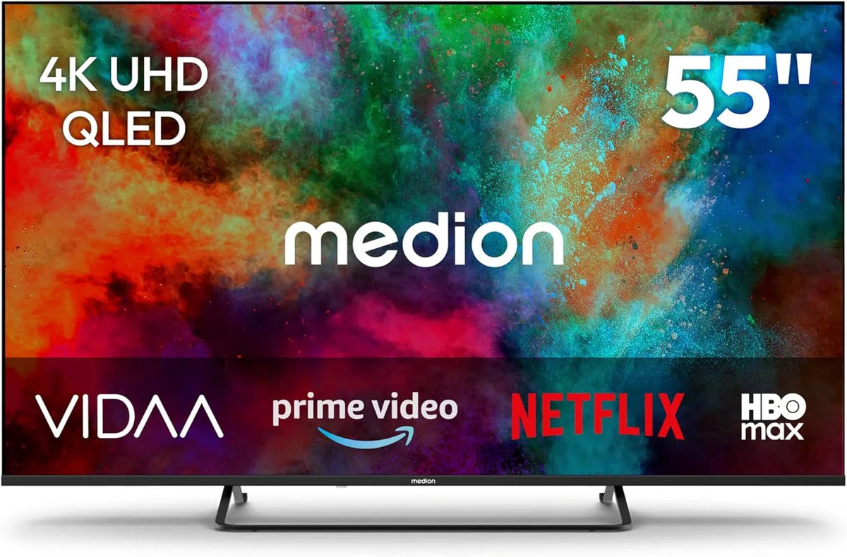MEDION, Televizory, 138.8 cm (55 palců) QLED TV (Smart TV, Dolby Vision HDR, HBO Max, MagentaTV, Černá, 138.8 cm, QLED, 4K, 840 x 2