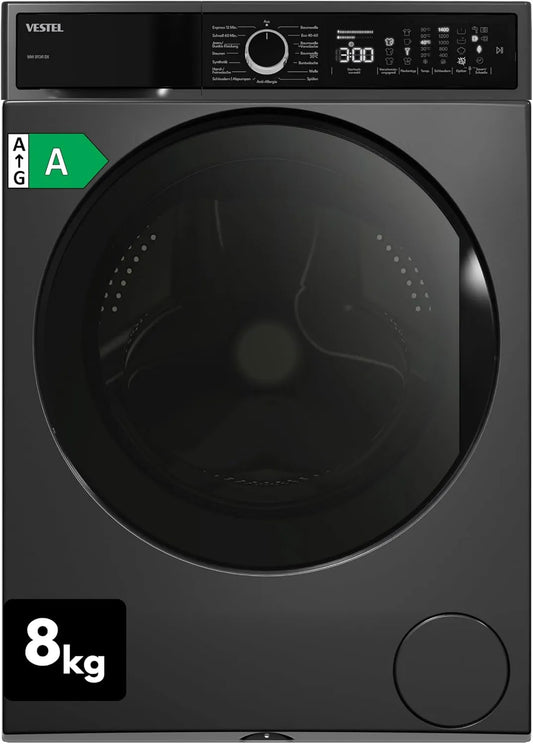 Vestel, Pračky, WMI 89341 DX Přední nakladač pračky, 8 kg, 1400 ot. / min., motor měniče, pára, Stříbrná