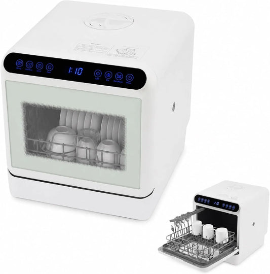 awolsrgiop, Stolní myčky nádobí, Stolní myčka 1100W, Mini myčka s 6L vodní nádrží, Bez připojení k vodě, myčka na, Bílá, 1100W, 6L, 41x46x46 cm